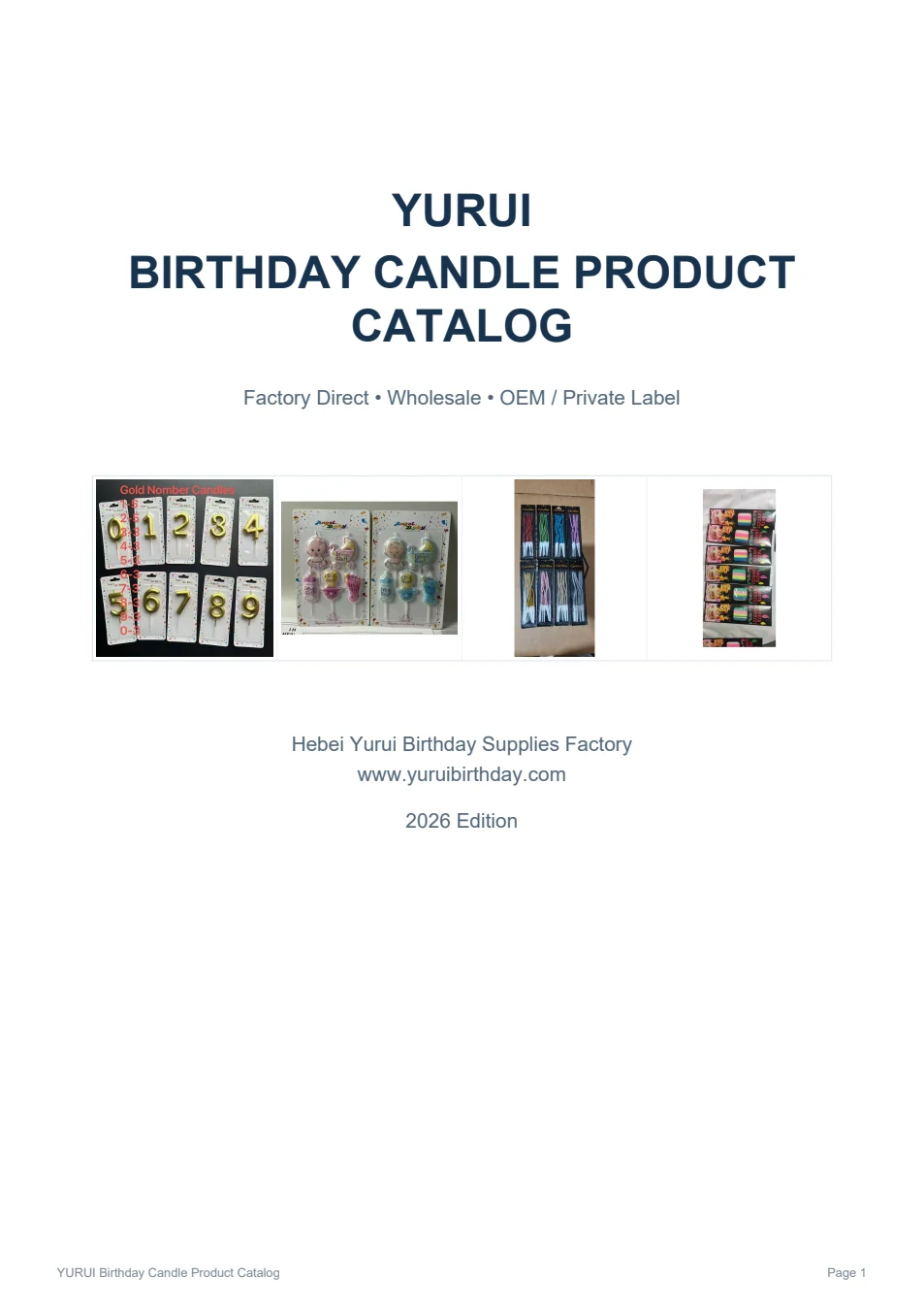 YURUI birthday candle product catalog cover